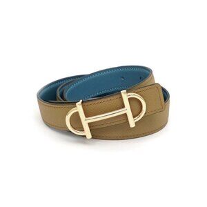 Hermes Belt Gamma New Blue Jean Biscuit Rose Gold Hardware 85